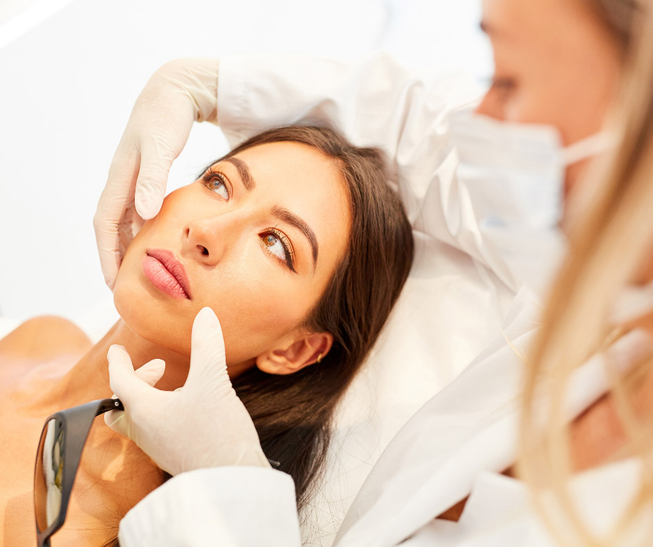 Female Patient Being Evaluated For Facial Implants